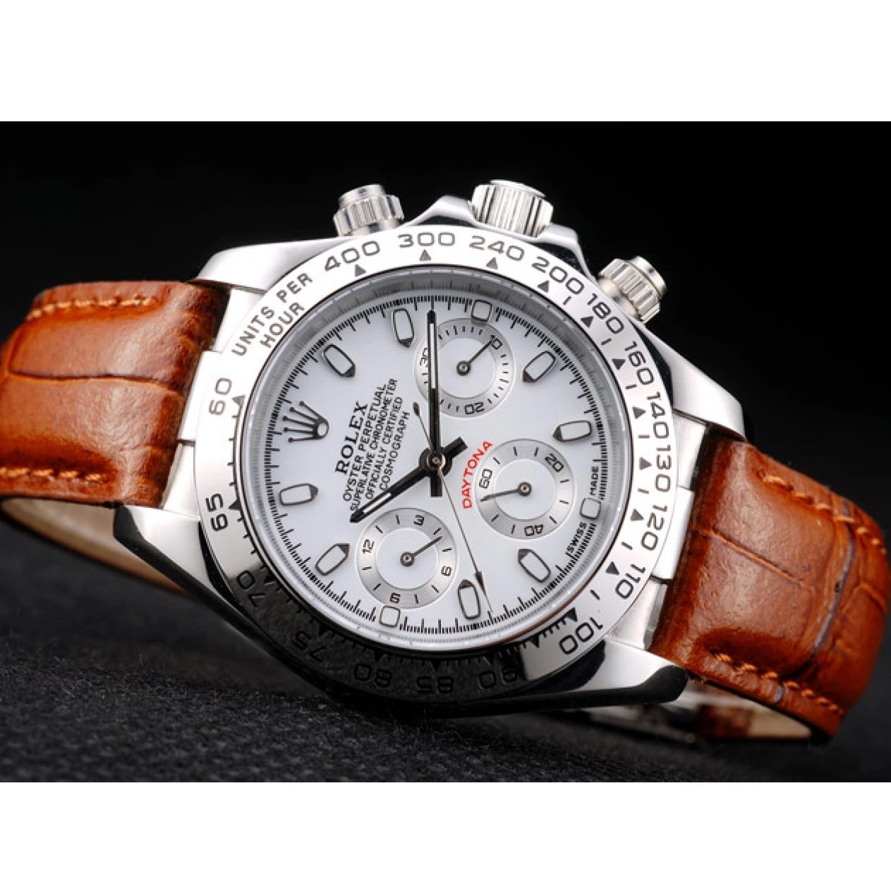 Rolex aaa copy Lady Dial Tachymeter Rolex Strap Daytona Case Brown Steel Leather Stainless White 0711